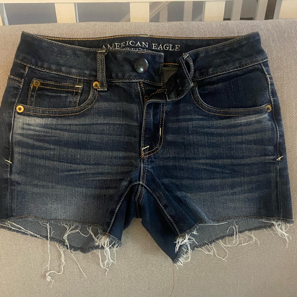 American Eagle Dark Wash Shortie Denim Shorts